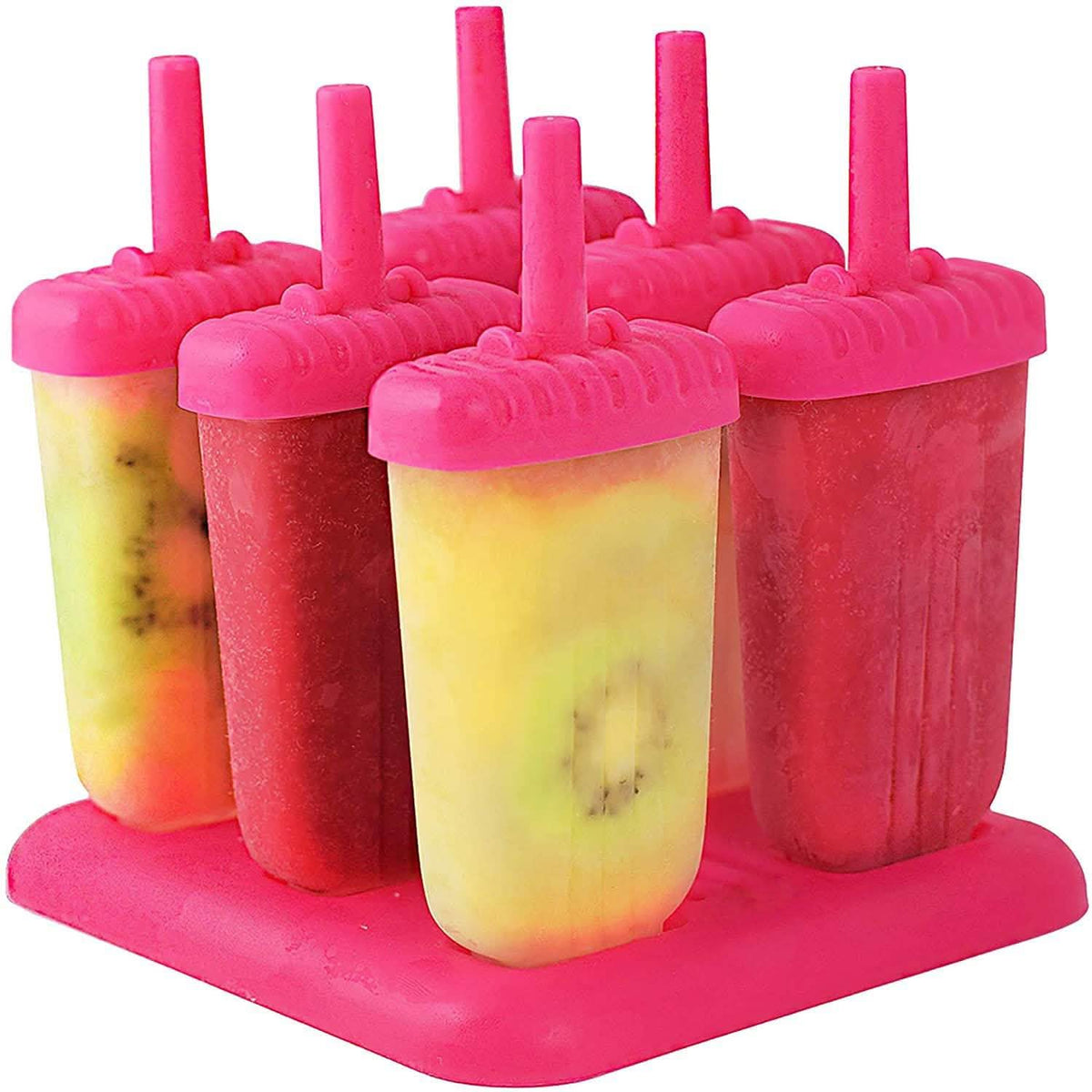 6-Piece: Popsicle Molds Reusable Ice Cream DIY Ice Pop Maker Hot Pink Kitchen Tools & Gadgets - Tophatter Daily Deals