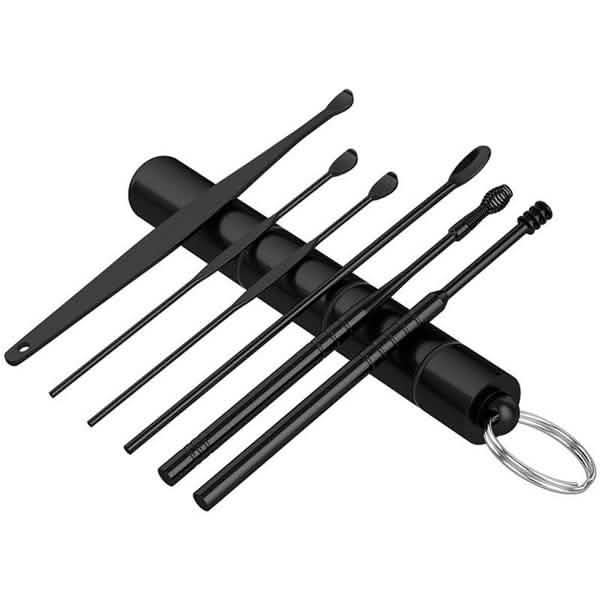 6-Piece: Portable Stainless Steel Ear Pick Set Black Beauty & Personal Care - Tophatter Daily Deals