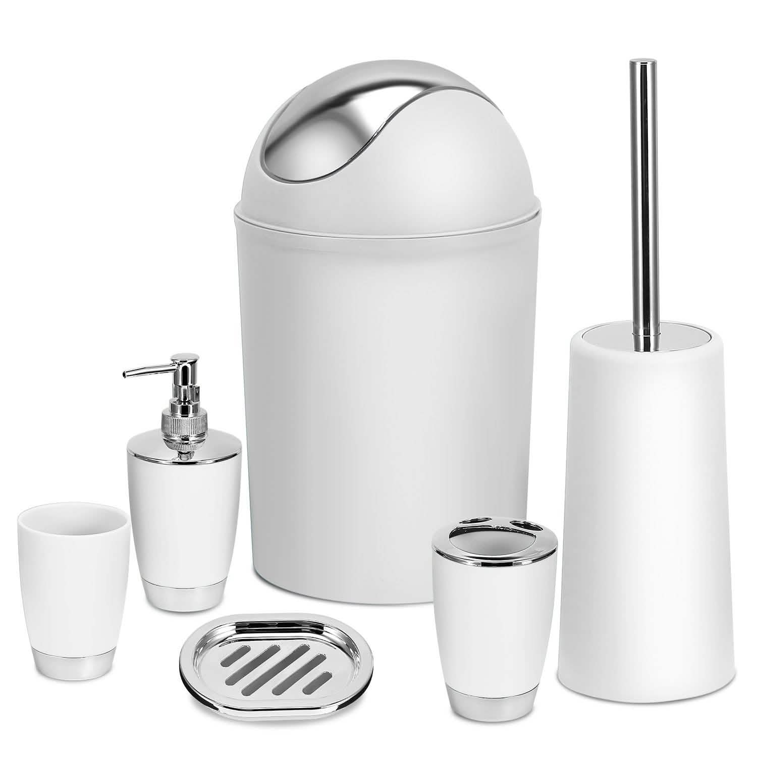 6-Piece Set: Bathroom Accessories White Bath - Tophatter Daily Deals