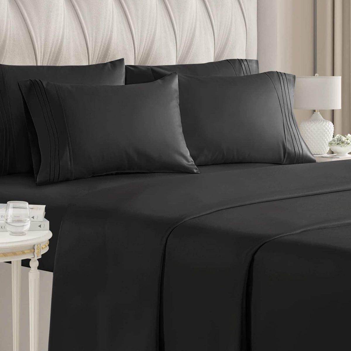 6-Piece Set: Hotel Luxury Bed Sheets Black Bedding - Tophatter Daily Deals