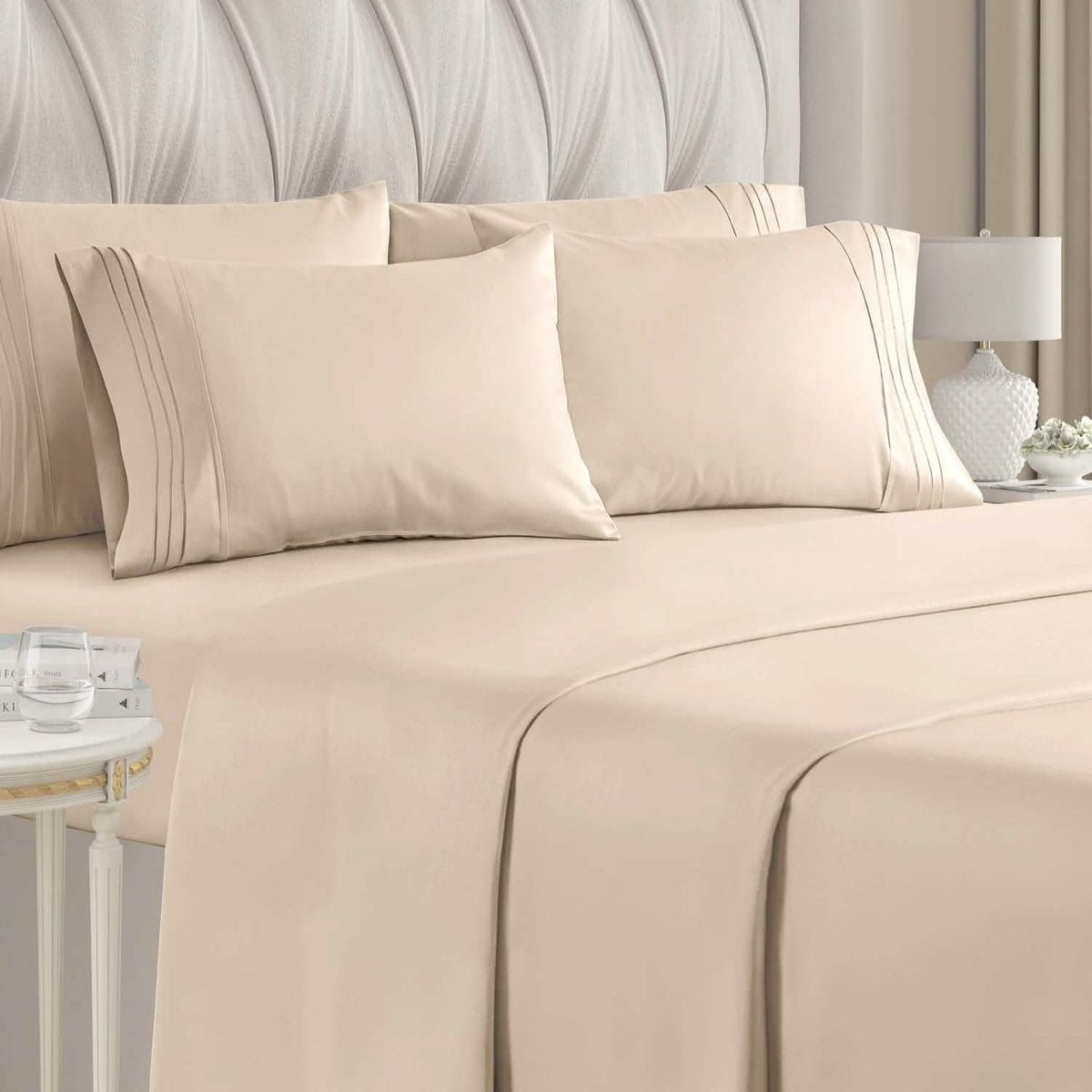 6-Piece Set: Hotel Luxury Bed Sheets Cream Bedding - Tophatter Daily Deals
