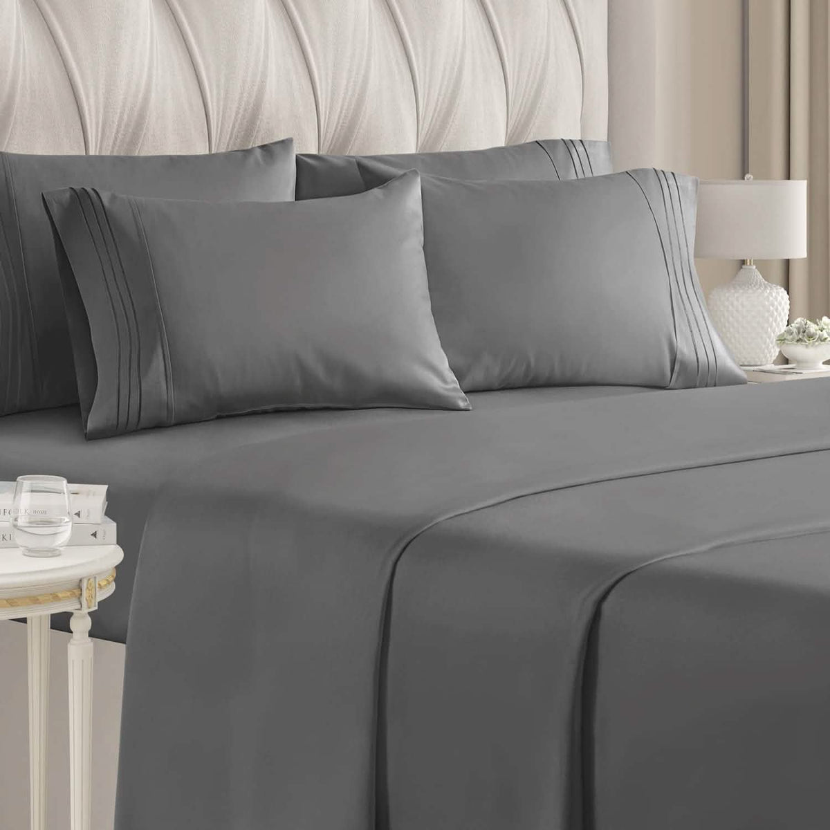 6-Piece Set: Hotel Luxury Bed Sheets Gray Bedding - Tophatter Daily Deals