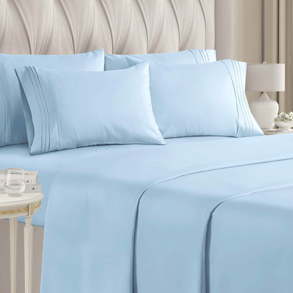 6-Piece Set: Hotel Luxury Bed Sheets Light Blue Bedding - Tophatter Daily Deals