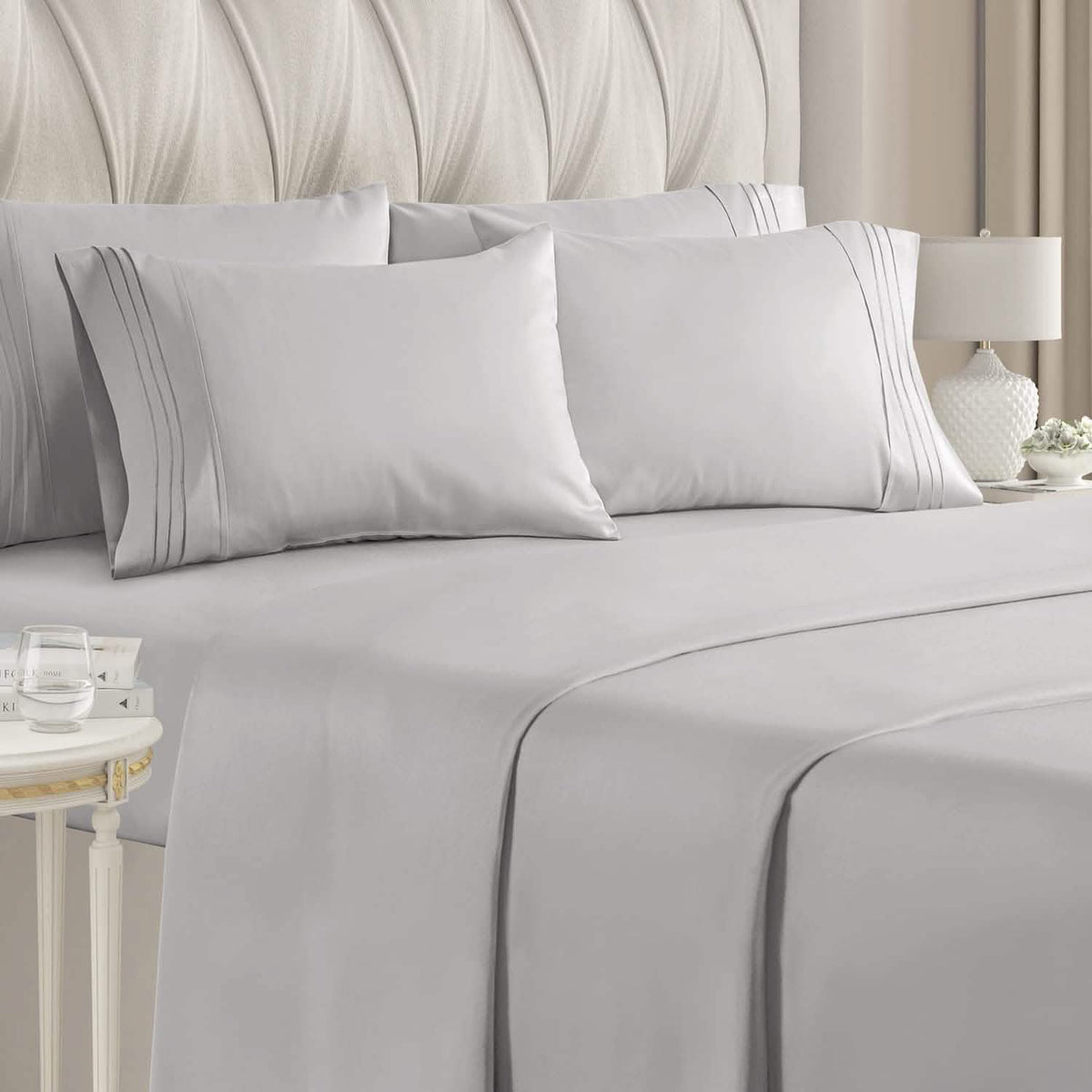 6-Piece Set: Hotel Luxury Bed Sheets Light Gray Bedding - Tophatter Daily Deals