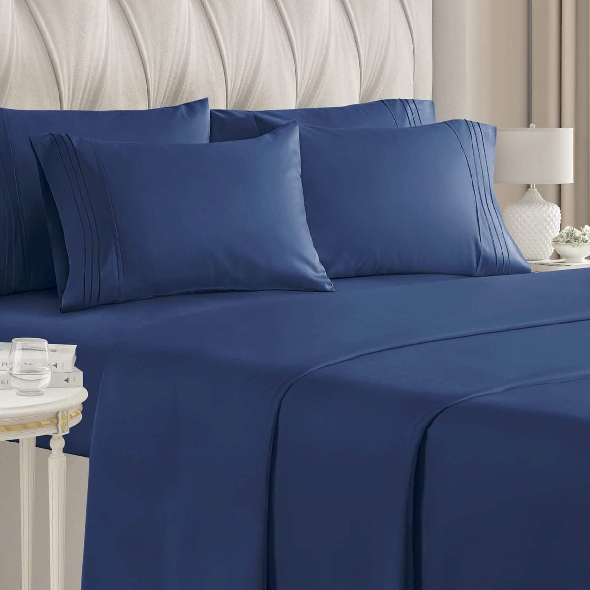 6-Piece Set: Hotel Luxury Bed Sheets Navy Bedding - Tophatter Daily Deals