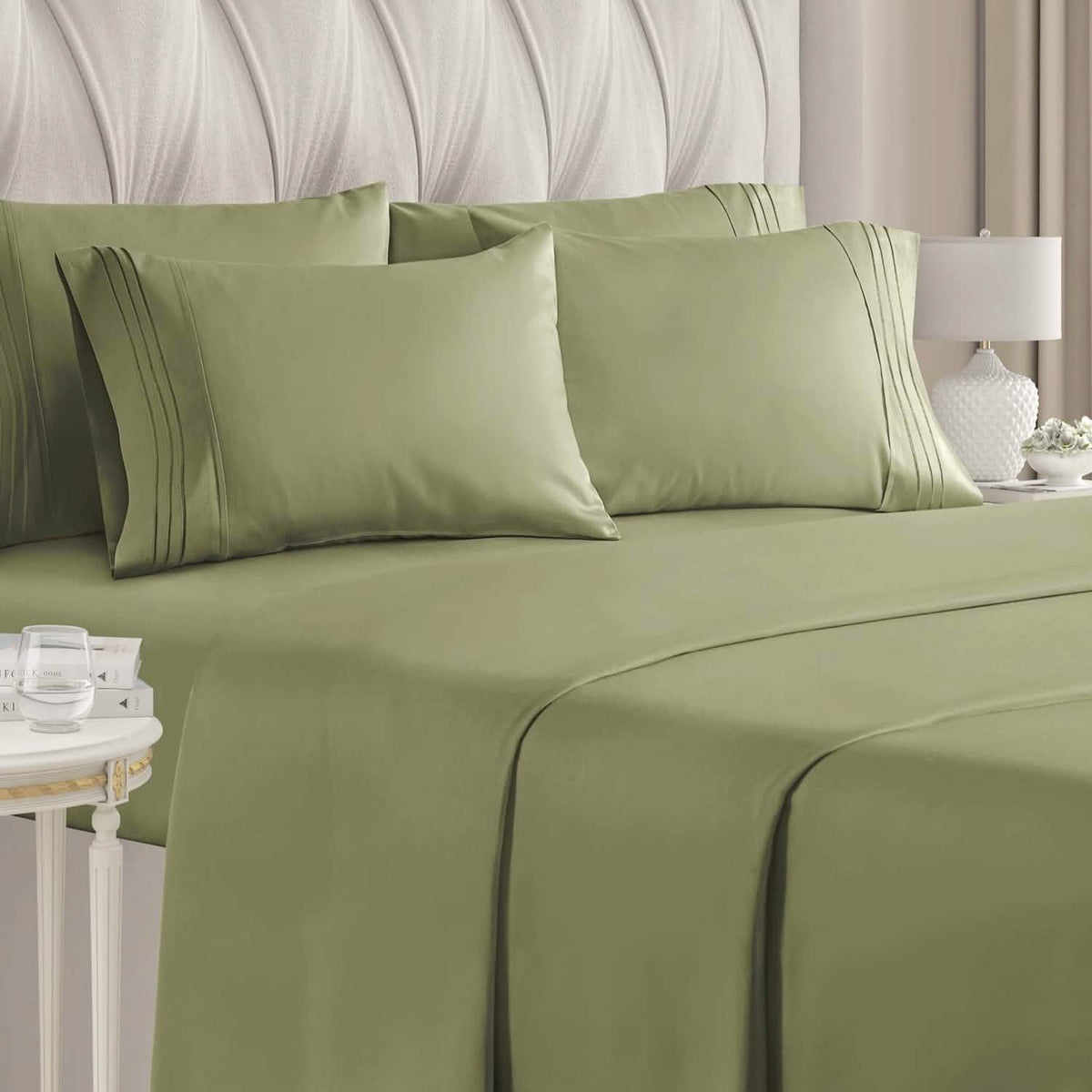 6-Piece Set: Hotel Luxury Bed Sheets Sage Green Bedding - Tophatter Daily Deals
