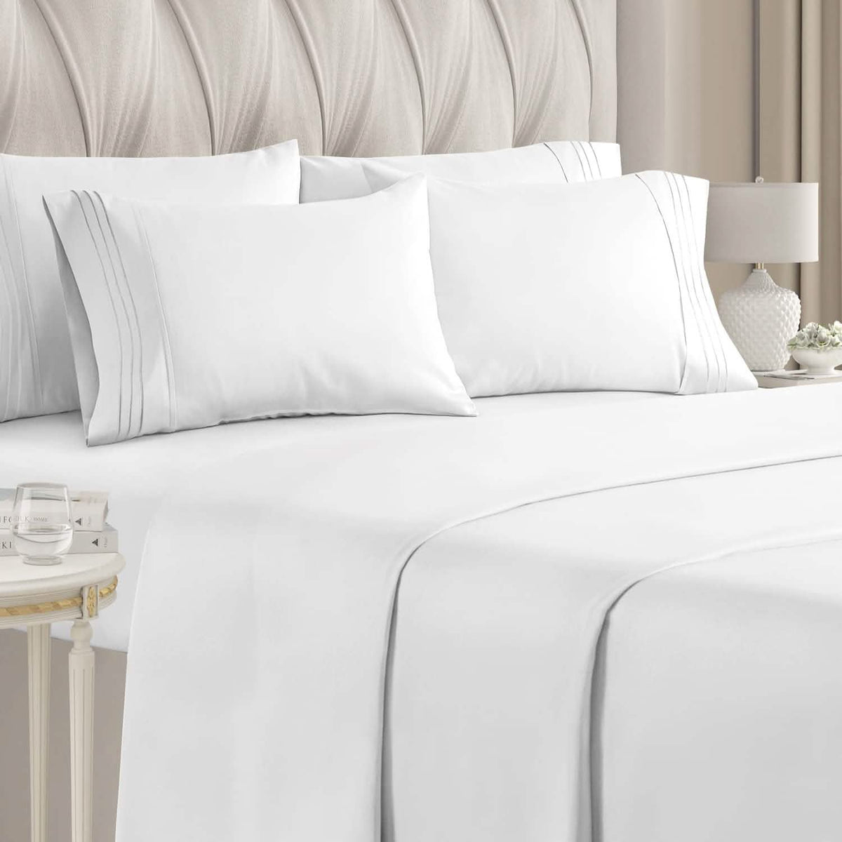 6-Piece Set: Hotel Luxury Bed Sheets White Bedding - Tophatter Daily Deals