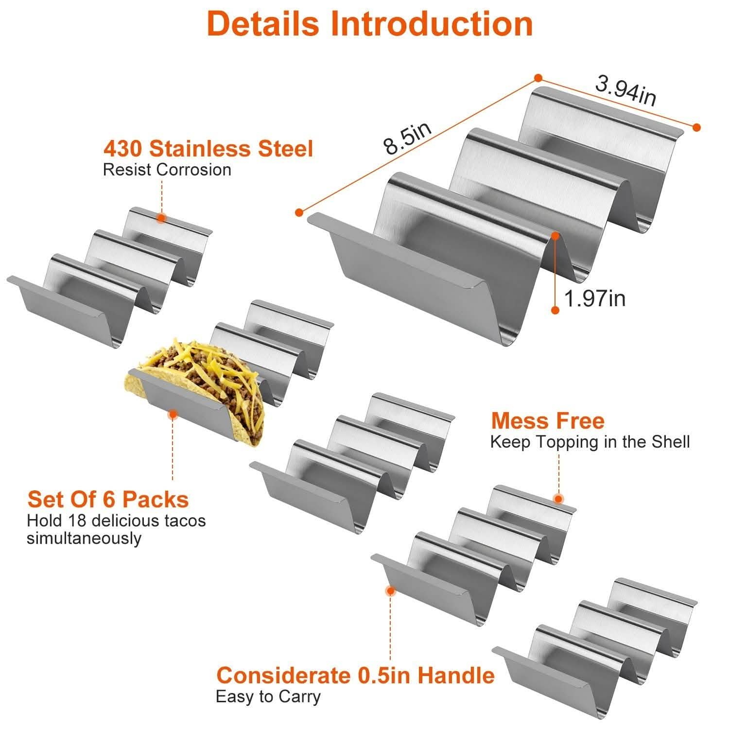 6-Piece: Stainless Steel Taco Holders Kitchen Tools & Gadgets - Tophatter Daily Deals