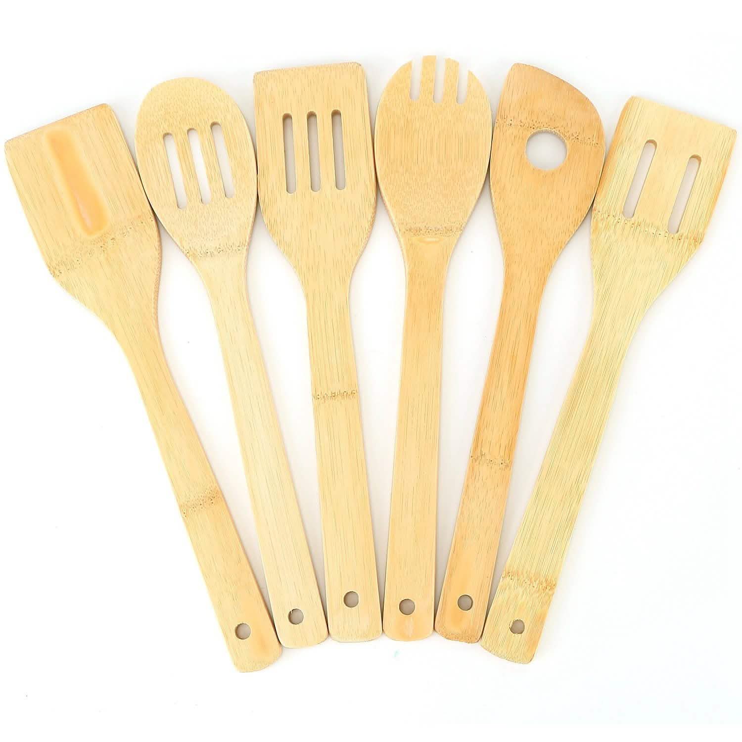 6-Pieces: Cooking Utensil Bamboo Wooden Spoons Kitchen Tools & Gadgets - Tophatter Daily Deals