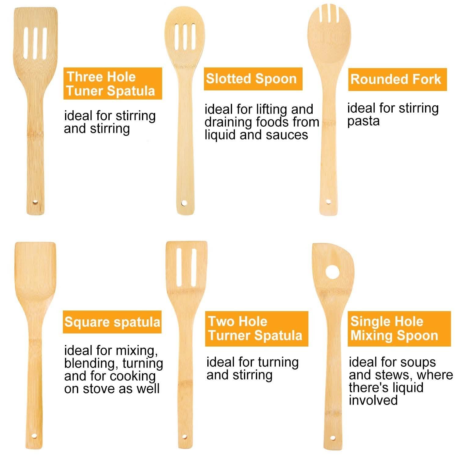 6-Pieces: Cooking Utensil Bamboo Wooden Spoons Kitchen Tools & Gadgets - Tophatter Daily Deals