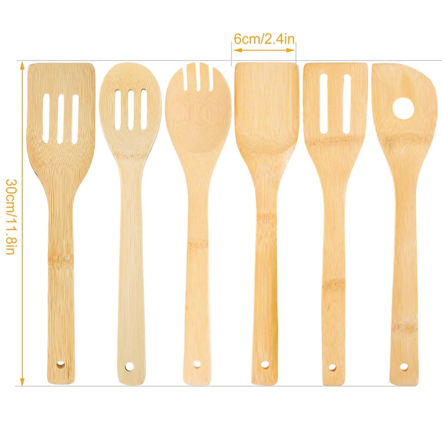 6-Pieces: Cooking Utensil Bamboo Wooden Spoons Kitchen Tools & Gadgets - Tophatter Daily Deals