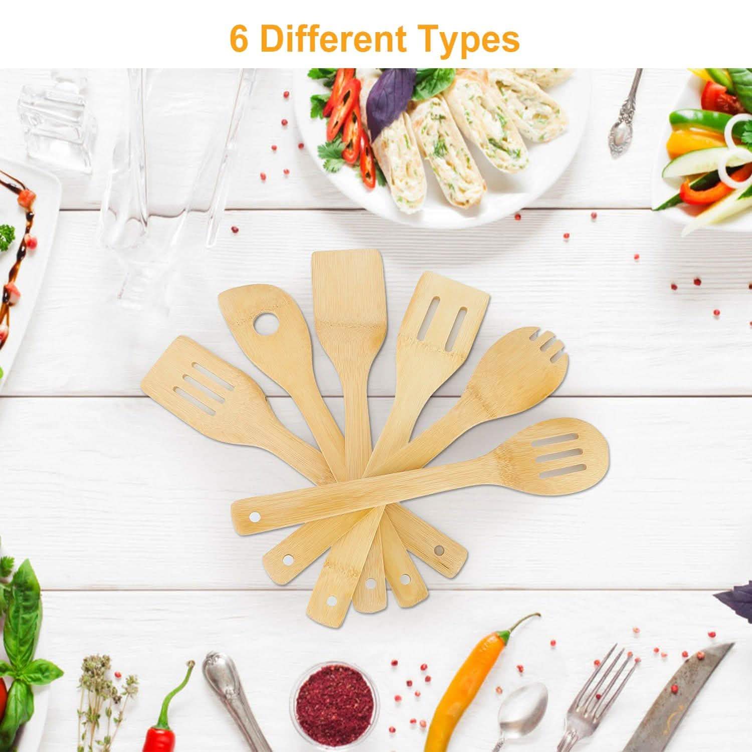6-Pieces: Cooking Utensil Bamboo Wooden Spoons Kitchen Tools & Gadgets - Tophatter Daily Deals