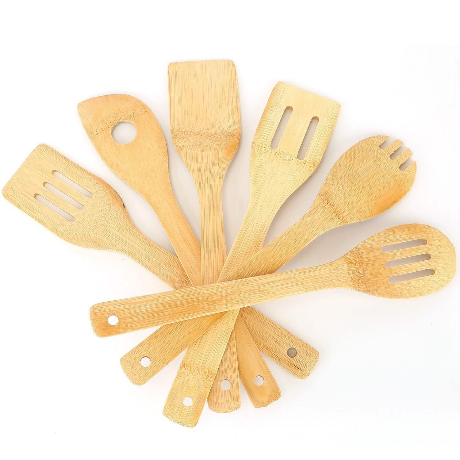 6-Pieces: Cooking Utensil Bamboo Wooden Spoons Kitchen Tools & Gadgets - Tophatter Daily Deals