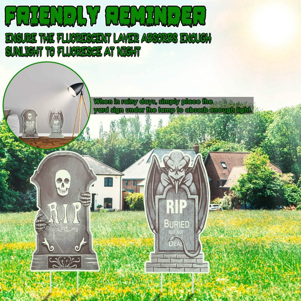 6-Pieces: Glow in the Dark Halloween Yard Sign Decorations with 12 Stakes Seasonal Decor - Tophatter Daily Deals