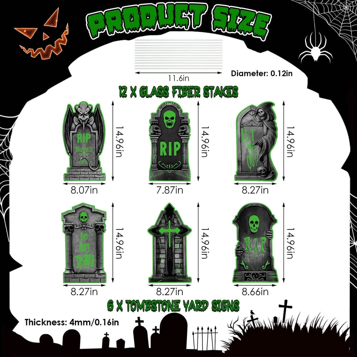 6-Pieces: Glow in the Dark Halloween Yard Sign Decorations with 12 Stakes Seasonal Decor - Tophatter Daily Deals