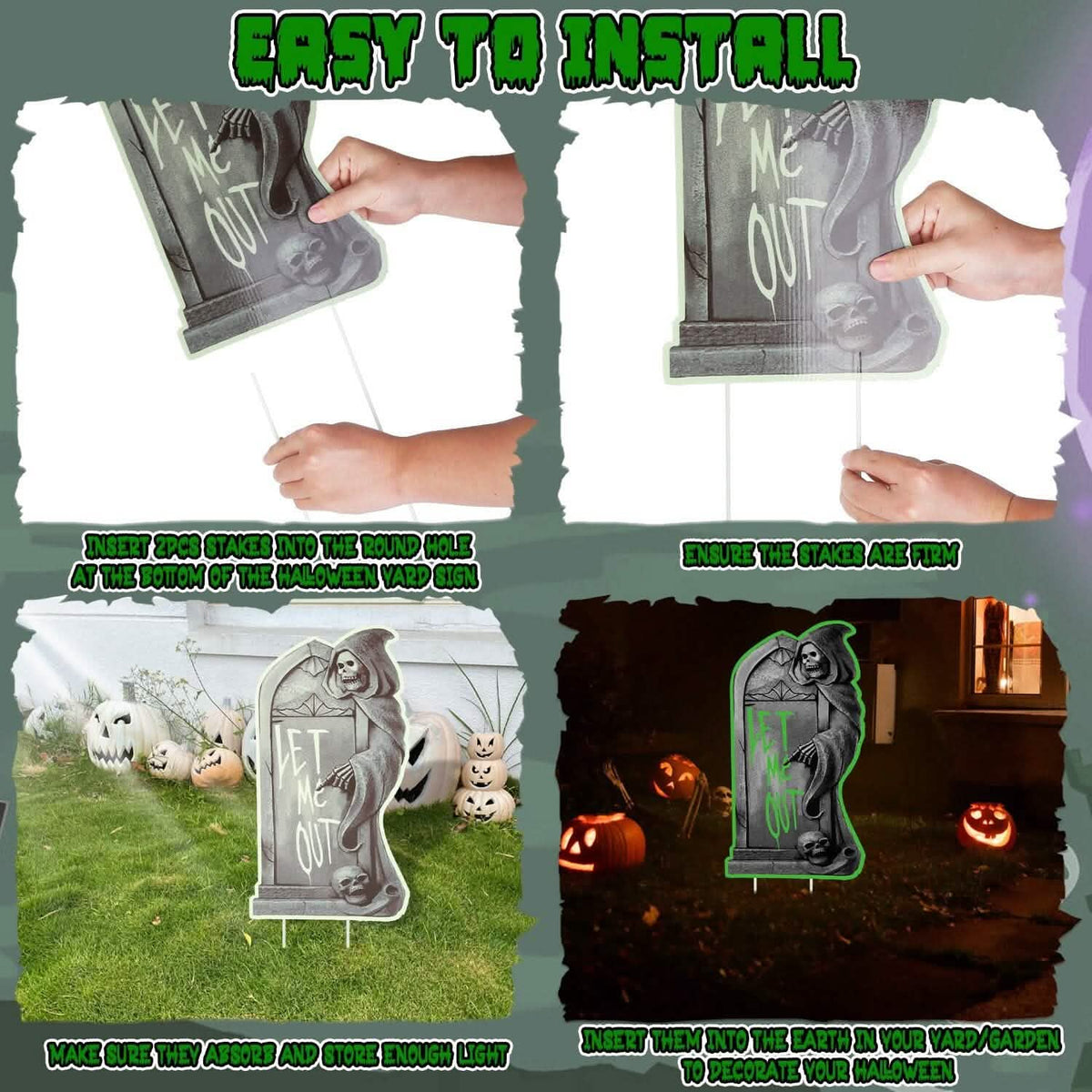 6-Pieces: Glow in the Dark Halloween Yard Sign Decorations with 12 Stakes Seasonal Decor - Tophatter Daily Deals
