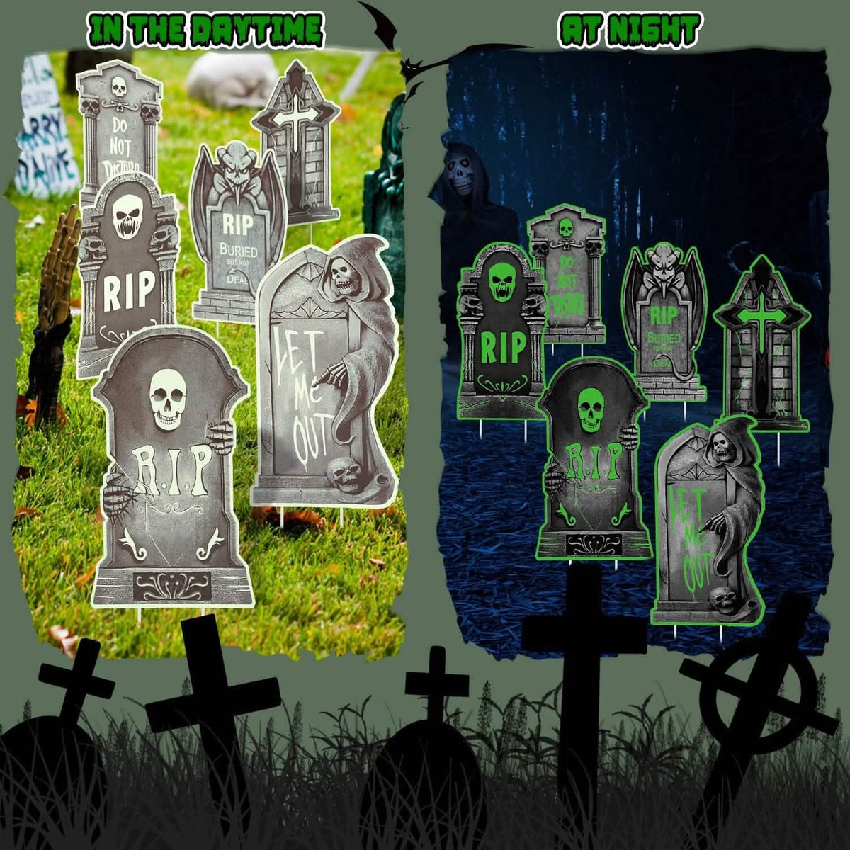 6-Pieces: Glow in the Dark Halloween Yard Sign Decorations with 12 Stakes Seasonal Decor - Tophatter Daily Deals
