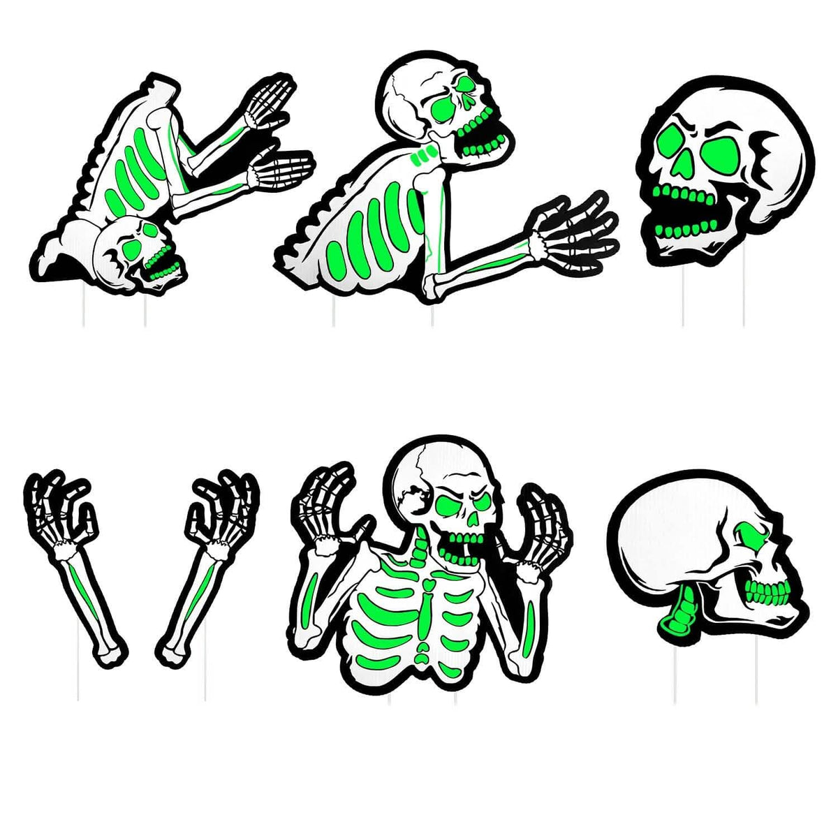 6-Pieces: Glow in the Dark Halloween Yard Sign Decorations with 12 Stakes Skull Seasonal Decor - Tophatter Daily Deals