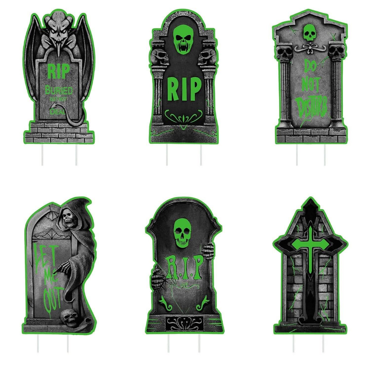 6-Pieces: Glow in the Dark Halloween Yard Sign Decorations with 12 Stakes Tomb Seasonal Decor - Tophatter Daily Deals