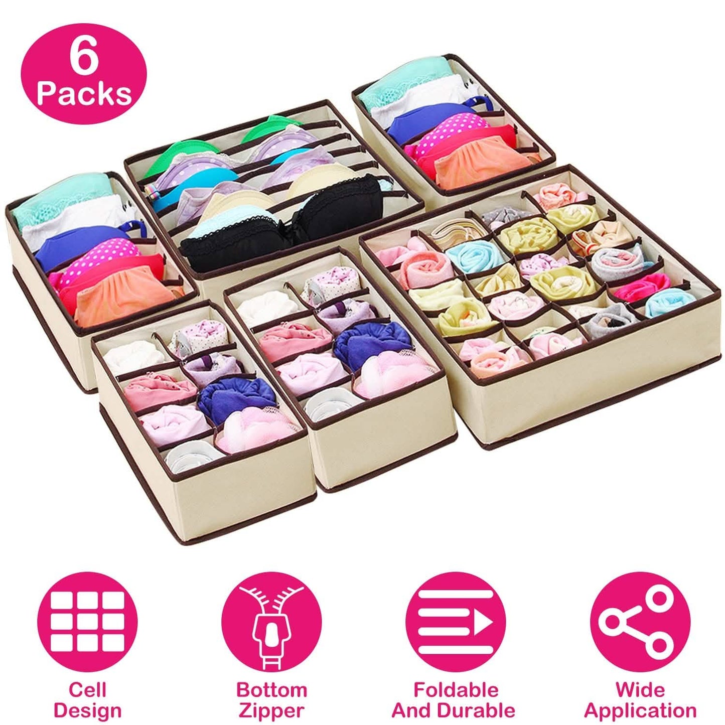 6-Pieces Set: Foldable Underwear Organizer Divider Container Storage & Organization - Tophatter Daily Deals