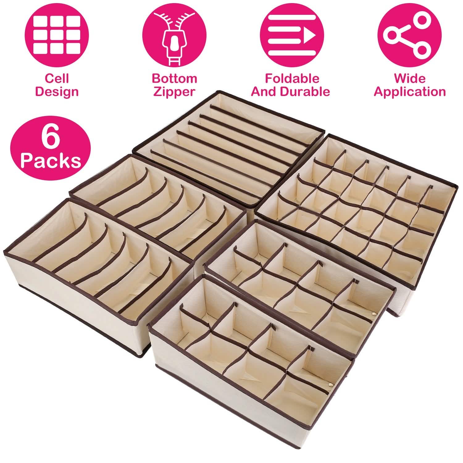 6-Pieces Set: Foldable Underwear Organizer Divider Container Storage & Organization - Tophatter Daily Deals