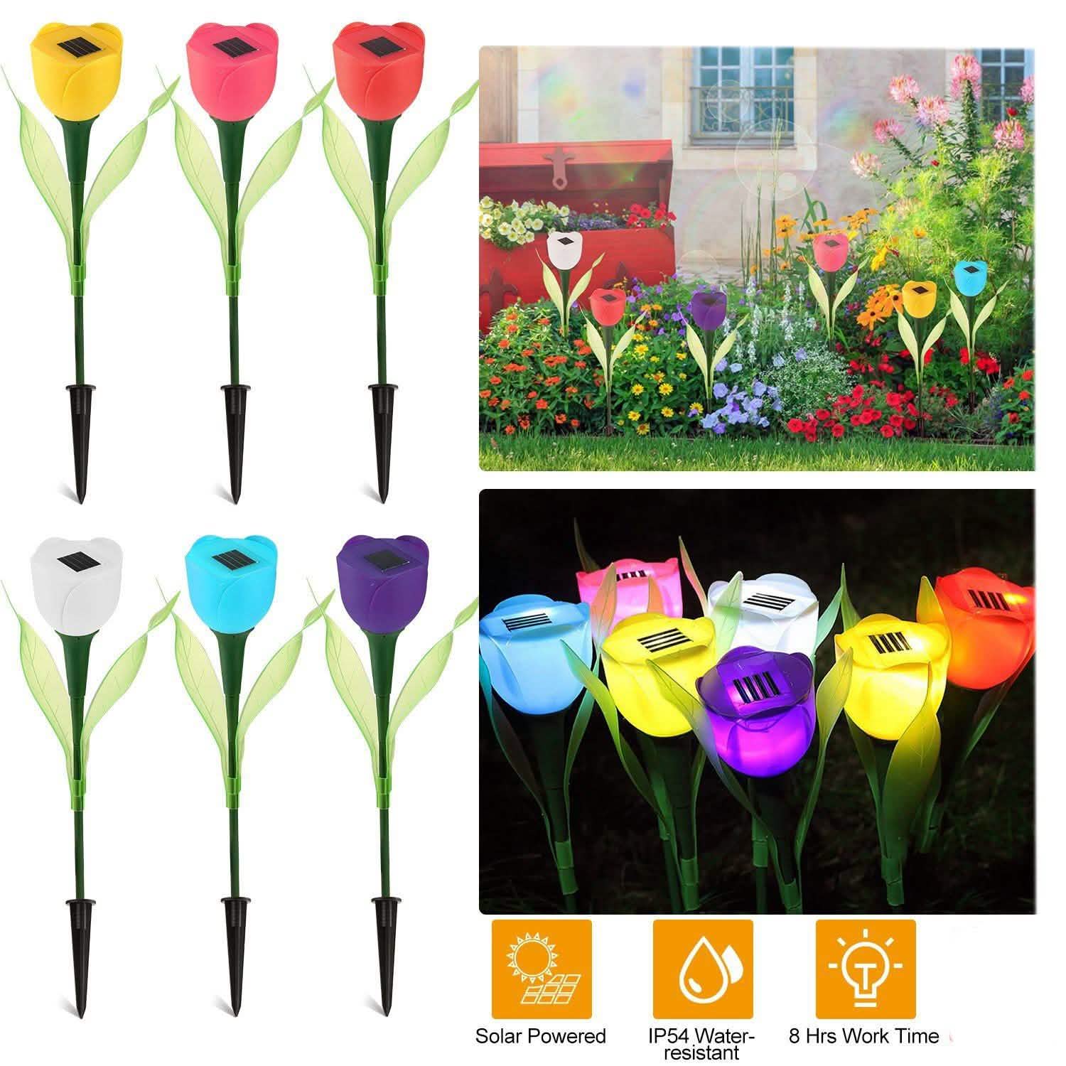 6-Pieces: Solar Garden Tulip Flower Lights Outdoor Lighting - Tophatter Daily Deals