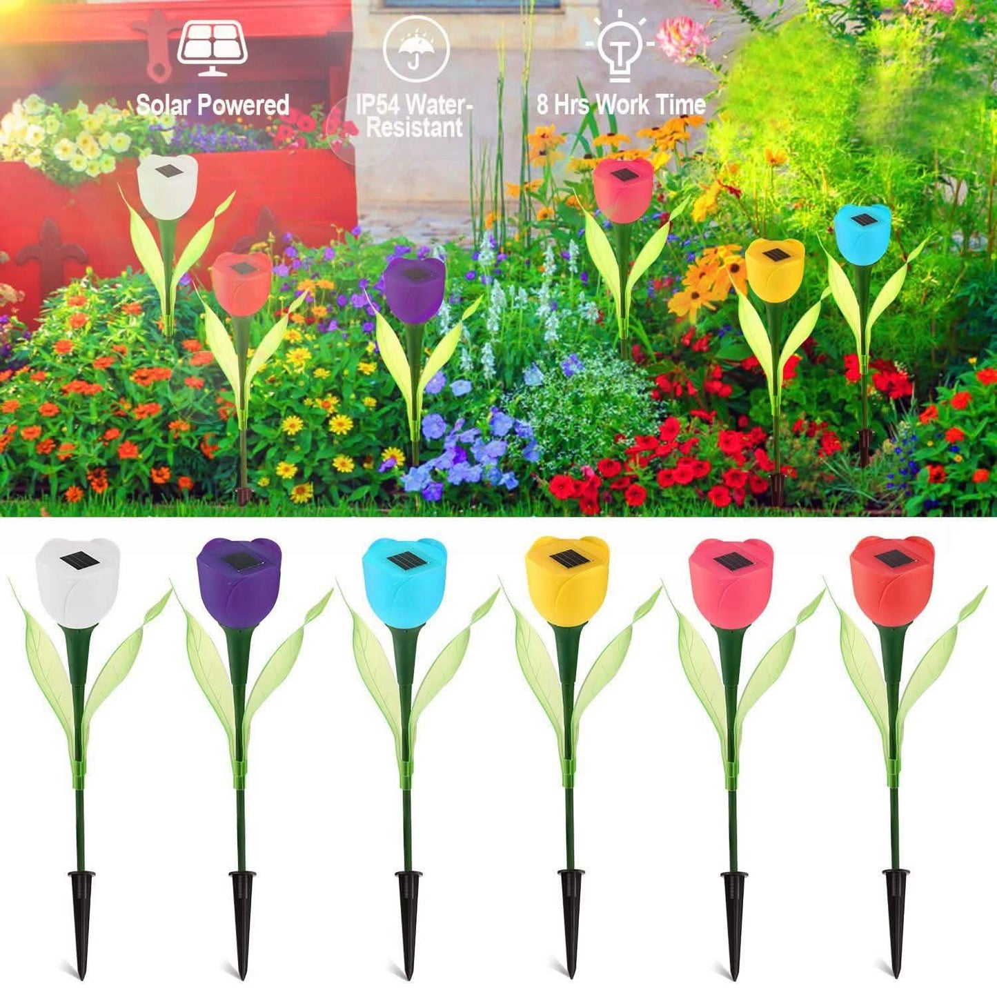 6-Pieces: Solar Garden Tulip Flower Lights Outdoor Lighting - Tophatter Daily Deals