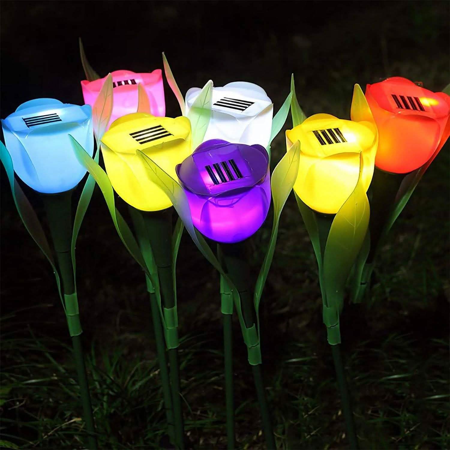 6-Pieces: Solar Garden Tulip Flower Lights Outdoor Lighting - Tophatter Daily Deals