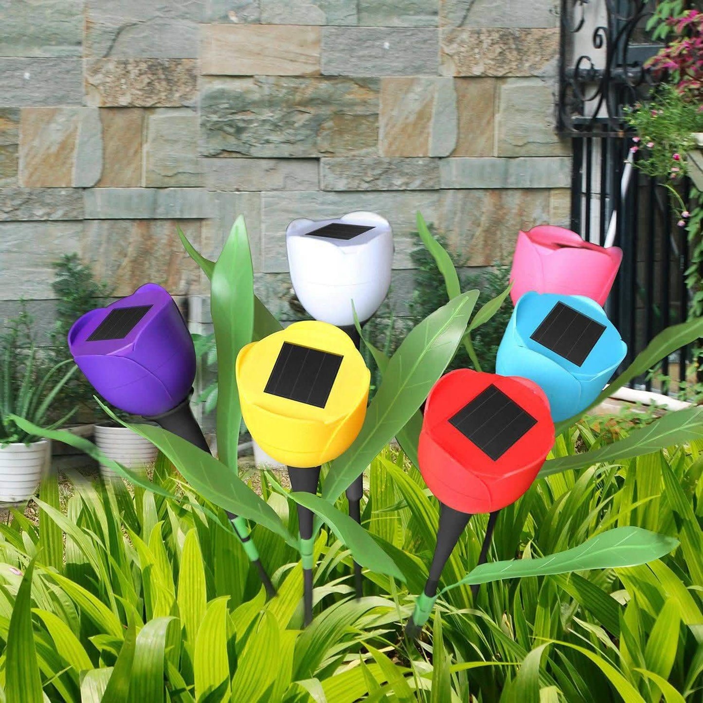 6-Pieces: Solar Garden Tulip Flower Lights Outdoor Lighting - Tophatter Daily Deals