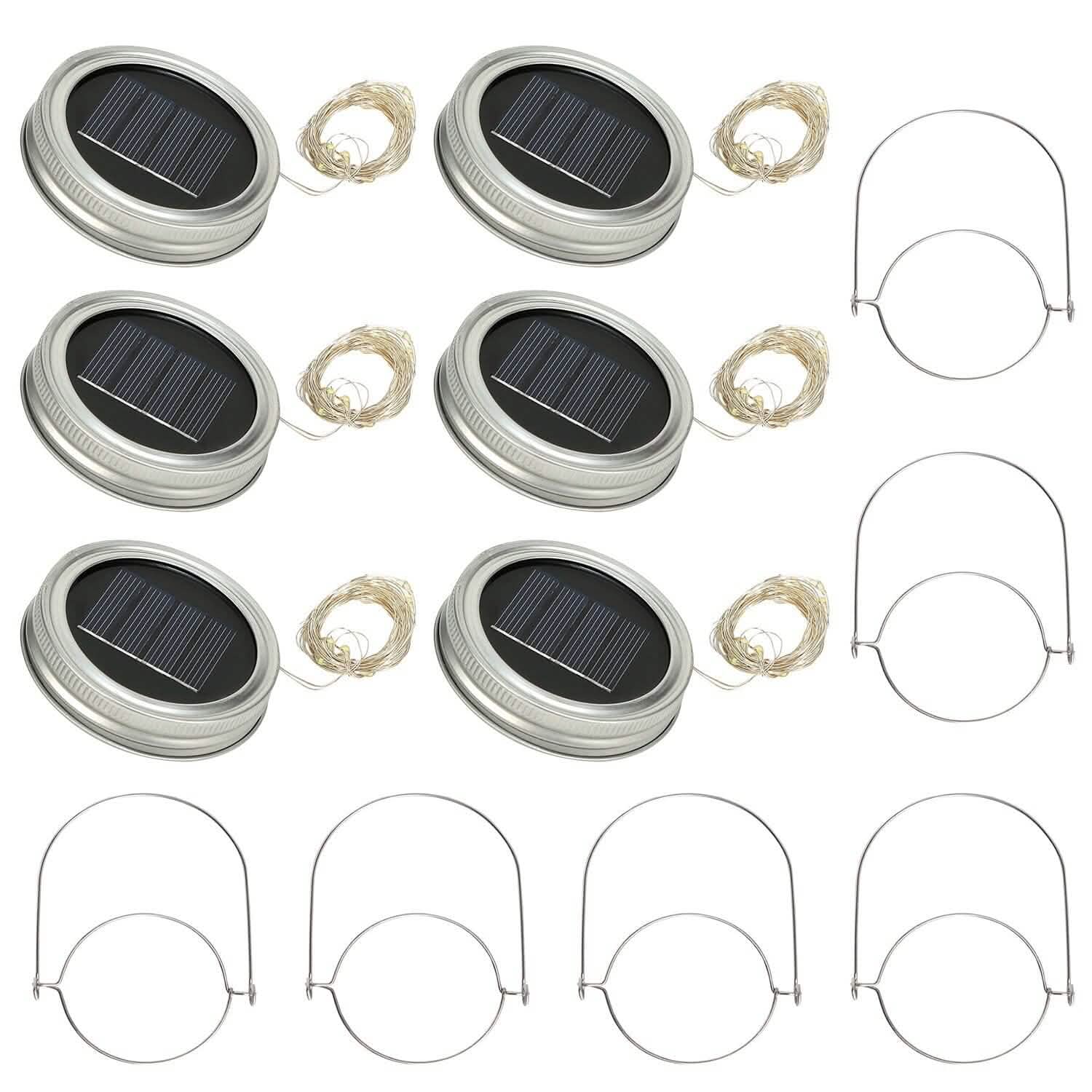 6-Pieces: Solar Powered Mason Jar Lid Lights 20 LEDs String & Fairy Lights - Tophatter Daily Deals