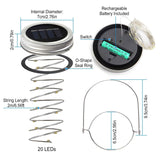 6-Pieces: Solar Powered Mason Jar Lid Lights 20 LEDs String & Fairy Lights - Tophatter Daily Deals