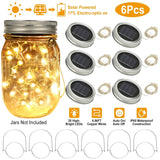 6-Pieces: Solar Powered Mason Jar Lid Lights 20 LEDs String & Fairy Lights - Tophatter Daily Deals