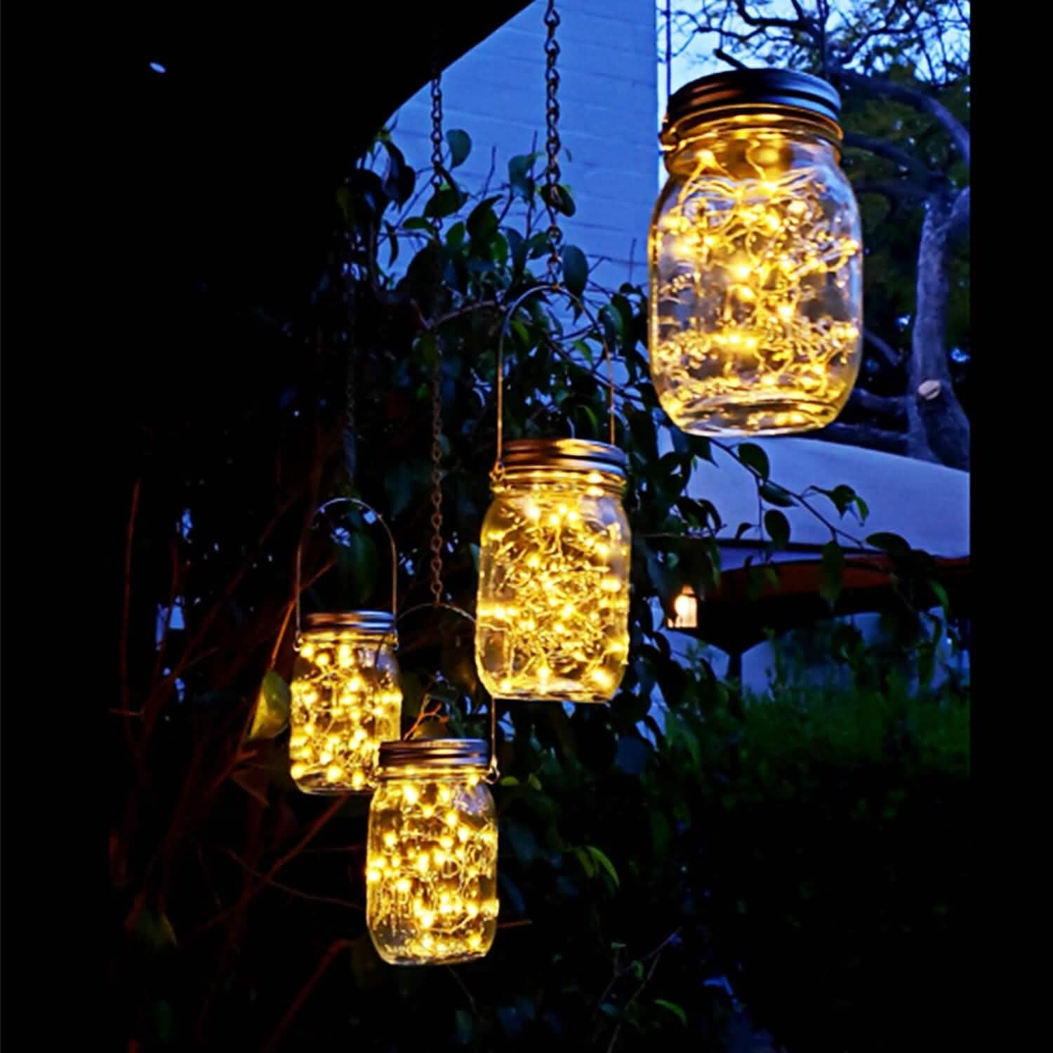 6-Pieces: Solar Powered Mason Jar Lid Lights 20 LEDs String & Fairy Lights - Tophatter Daily Deals
