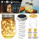 6-Pieces: Solar Powered Mason Jar Lid Lights 20 LEDs String & Fairy Lights - Tophatter Daily Deals