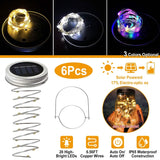 6-Pieces: Solar Powered Mason Jar Lid Lights 20 LEDs String & Fairy Lights - Tophatter Daily Deals