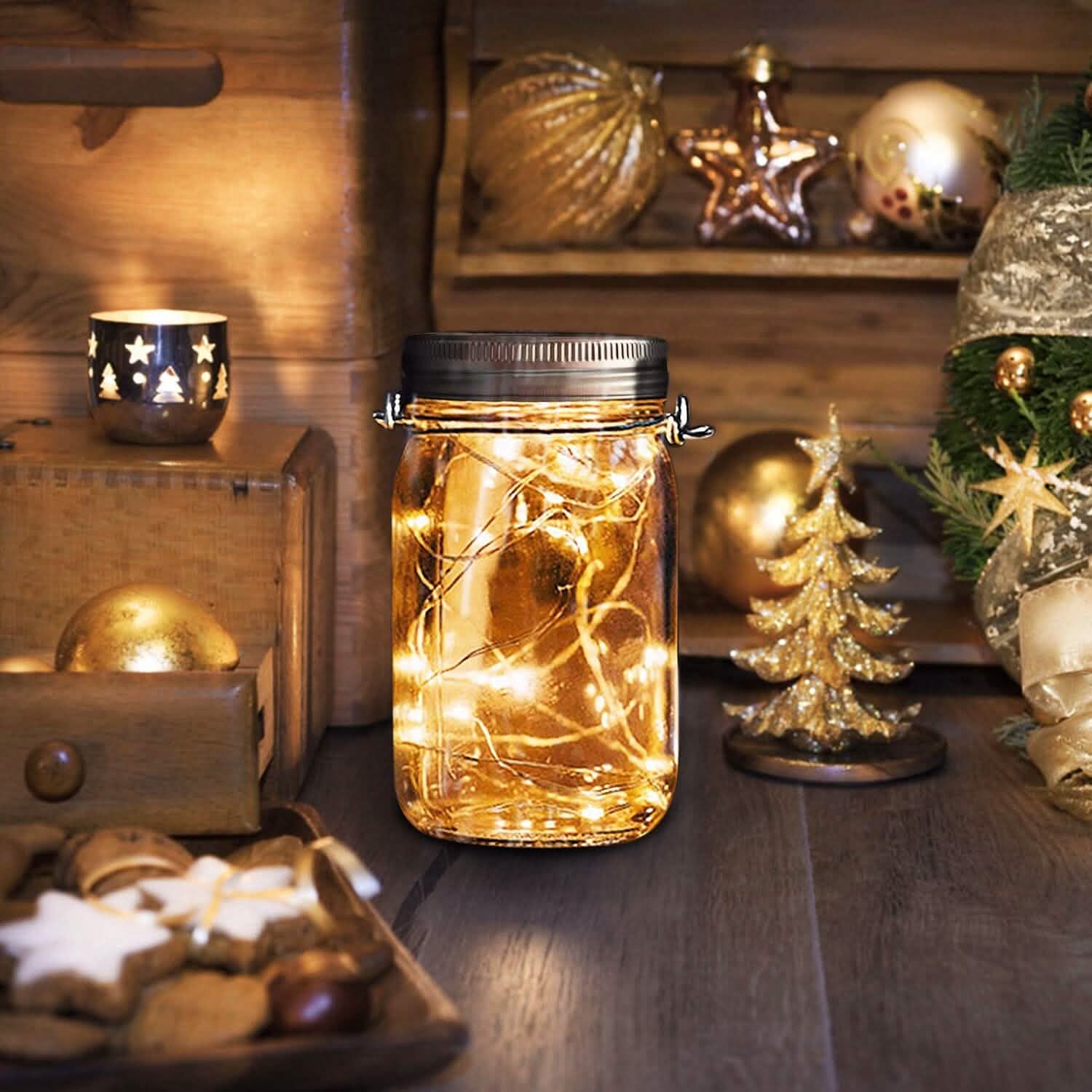 6-Pieces: Solar Powered Mason Jar Lid Lights 20 LEDs String & Fairy Lights - Tophatter Daily Deals