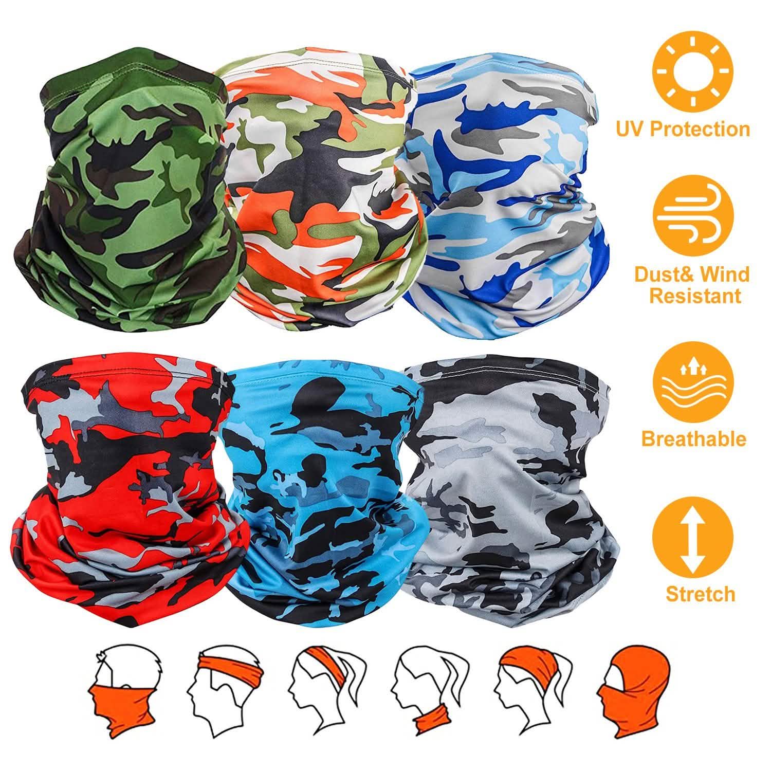 6-Pieces: Summer Neck Gaiter UV Sunscreen Protection Face Mask Scarf Face Masks & PPE - Tophatter Daily Deals