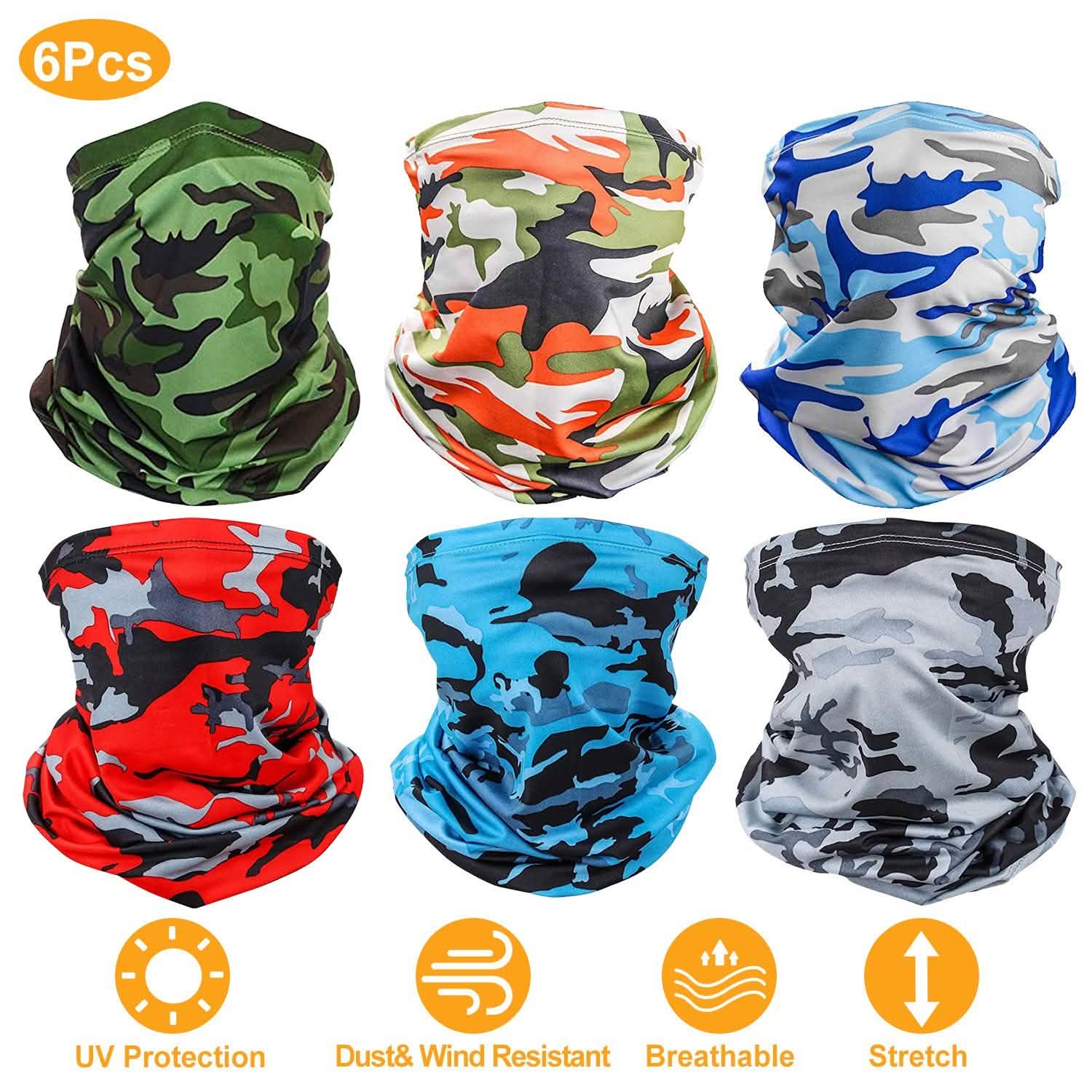 6-Pieces: Summer Neck Gaiter UV Sunscreen Protection Face Mask Scarf Face Masks & PPE - Tophatter Daily Deals
