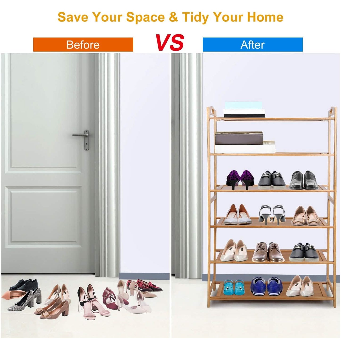 6 Tier Bamboo Shoe Rack Organizer Storage & Organization - Tophatter Daily Deals