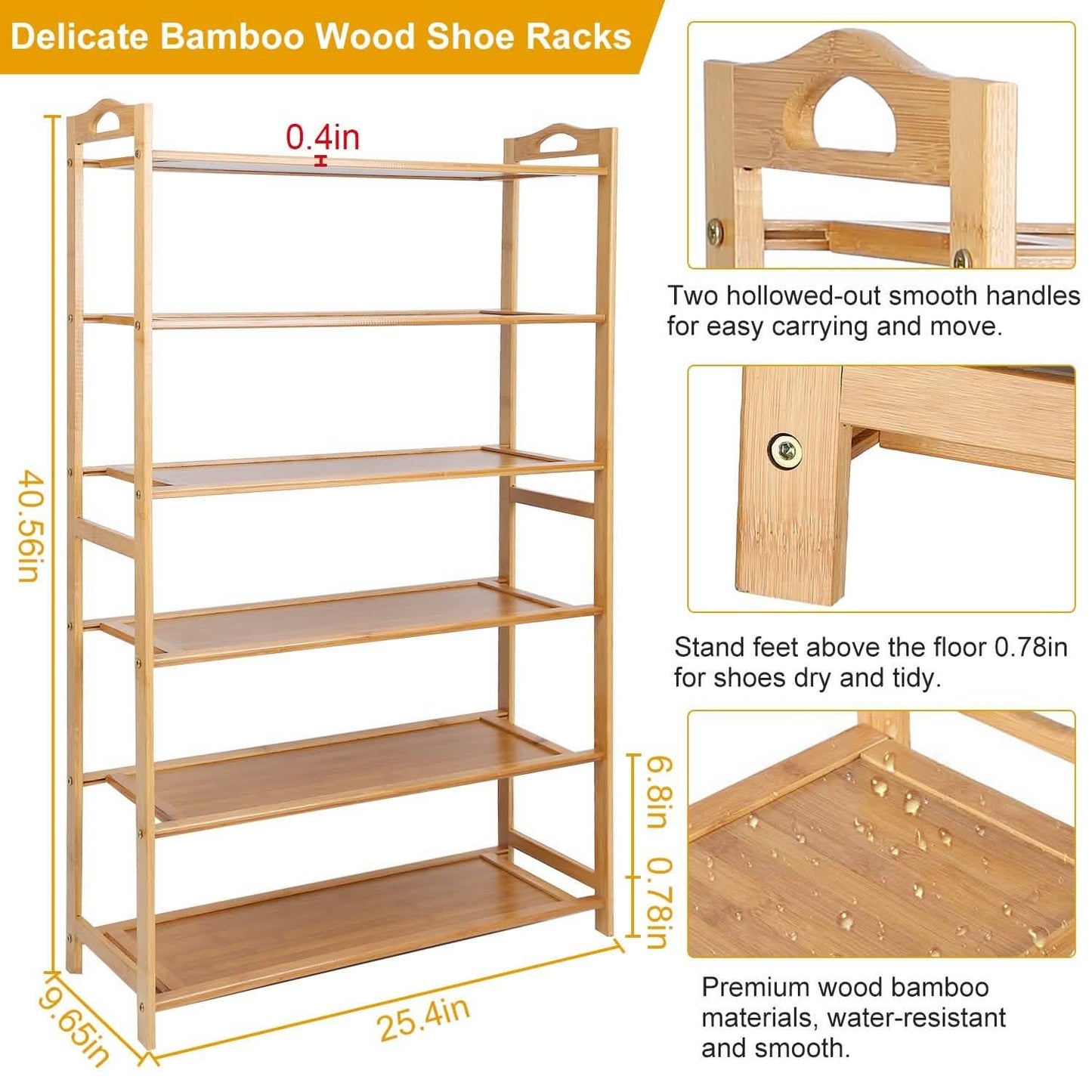 6 Tier Bamboo Shoe Rack Organizer Storage & Organization - Tophatter Daily Deals
