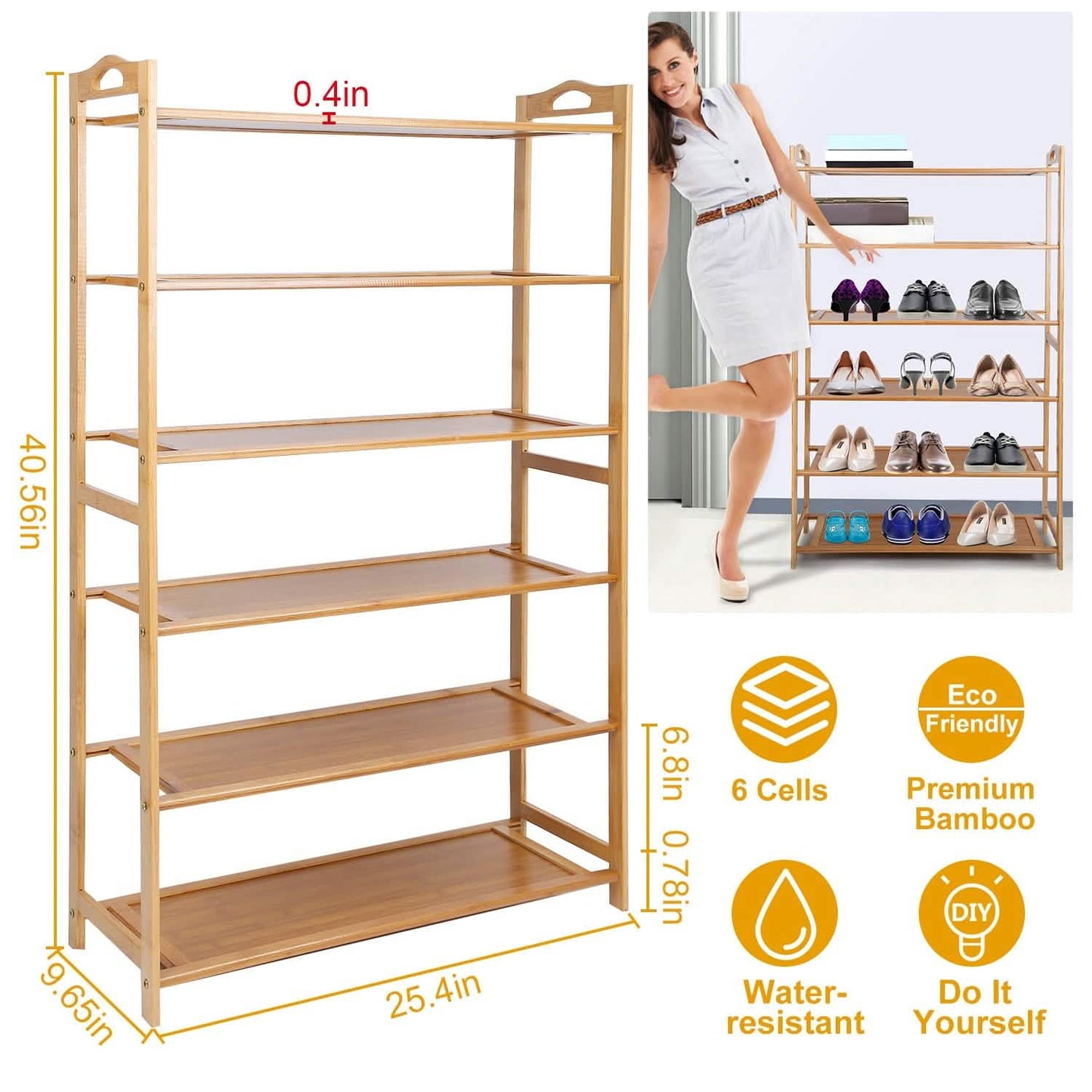 6 Tier Bamboo Shoe Rack Organizer Storage & Organization - Tophatter Daily Deals