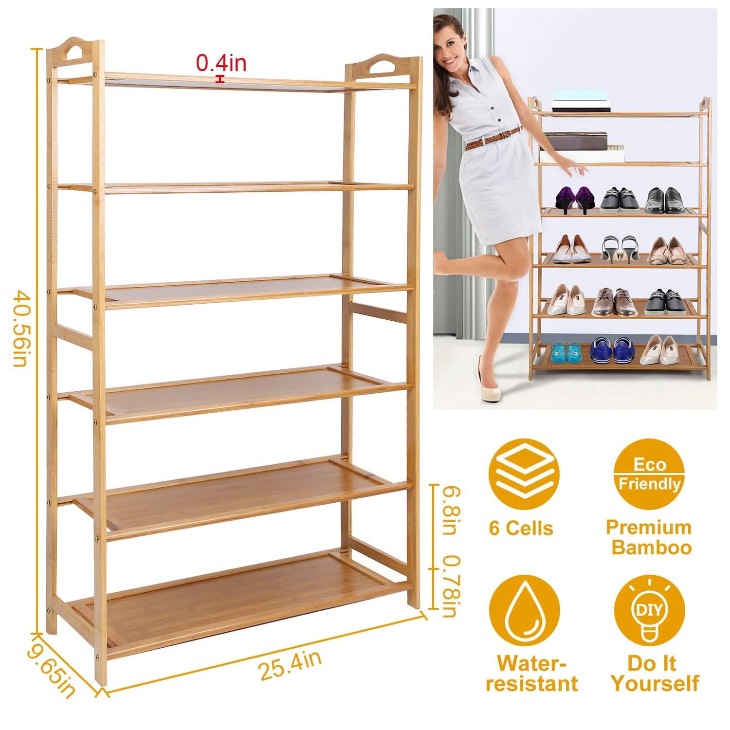 6 Tier Bamboo Shoe Rack Organizer Storage & Organization - Tophatter Daily Deals