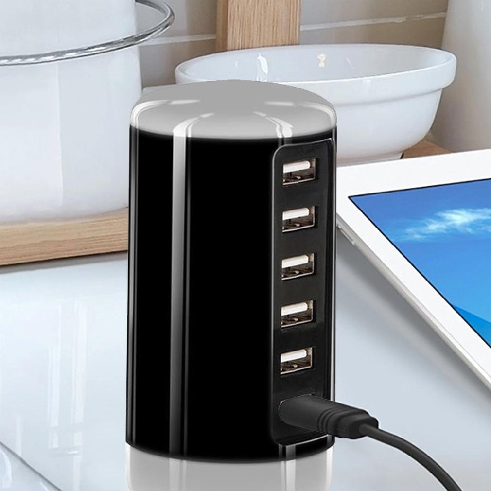 6 USB Port 30W Smart Charging Tower - Assorted Colors Black Charging Station - Tophatter Daily Deals