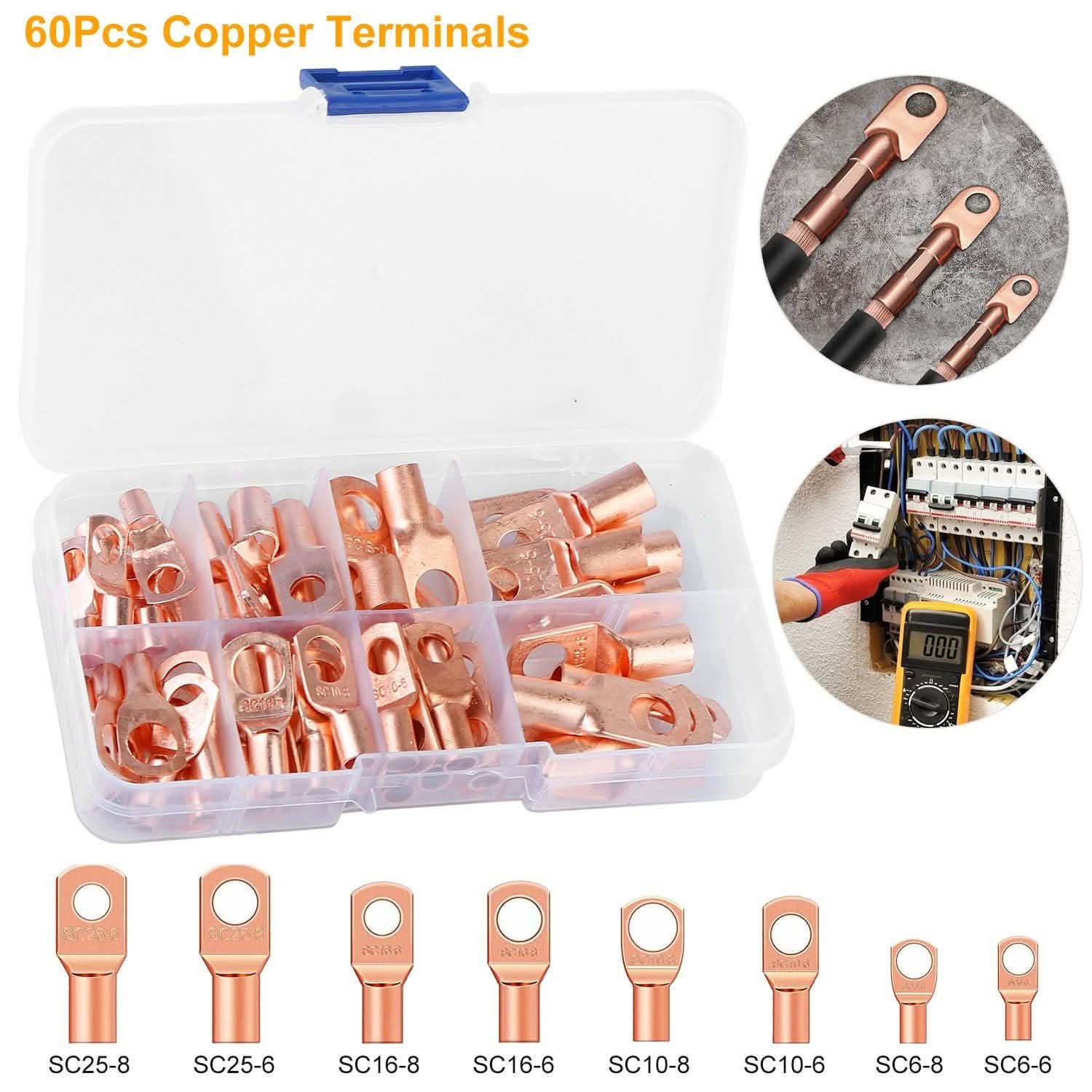 60-Piece: Battery Bare Copper Ring Lug Terminals Home Improvement - Tophatter Daily Deals