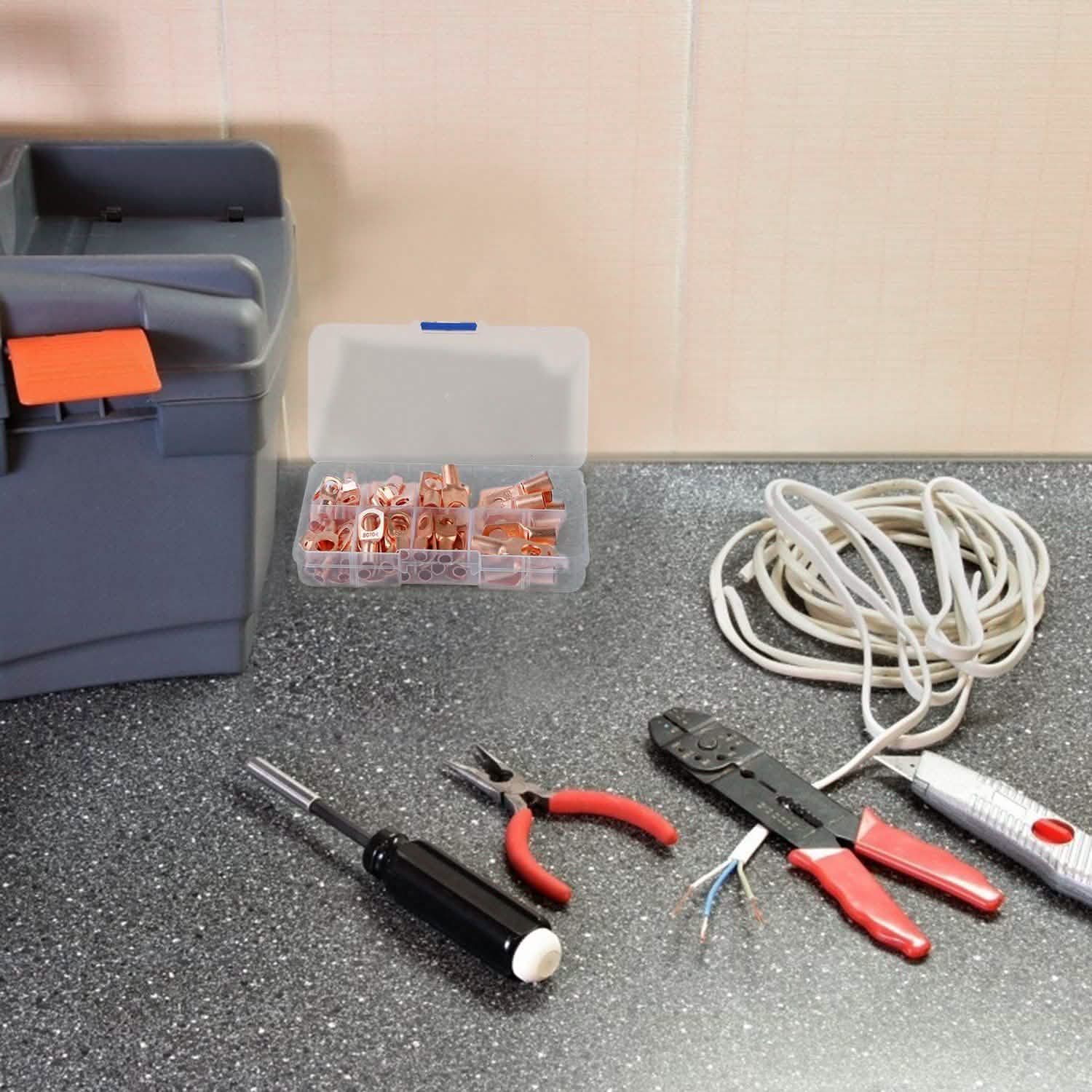 60-Piece: Battery Bare Copper Ring Lug Terminals Home Improvement - Tophatter Daily Deals