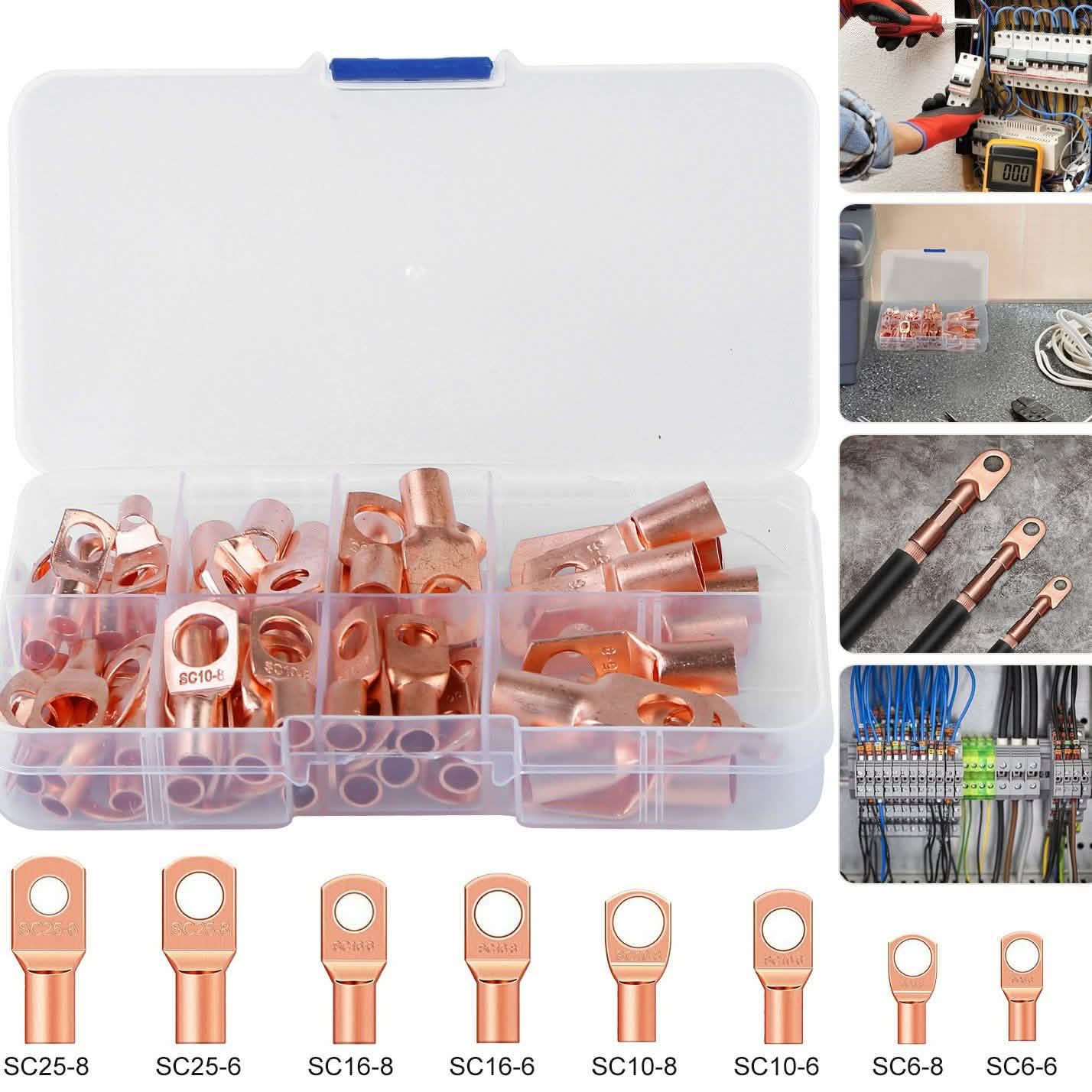 60-Piece: Battery Bare Copper Ring Lug Terminals Home Improvement - Tophatter Daily Deals