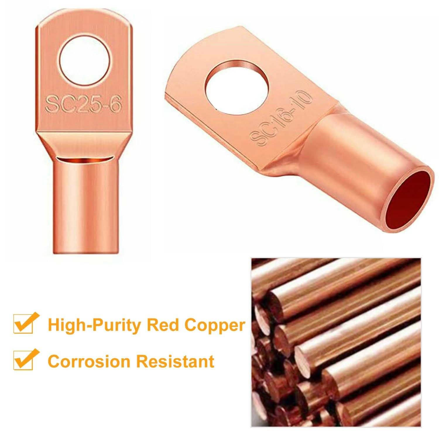 60-Piece: Battery Bare Copper Ring Lug Terminals Home Improvement - Tophatter Daily Deals