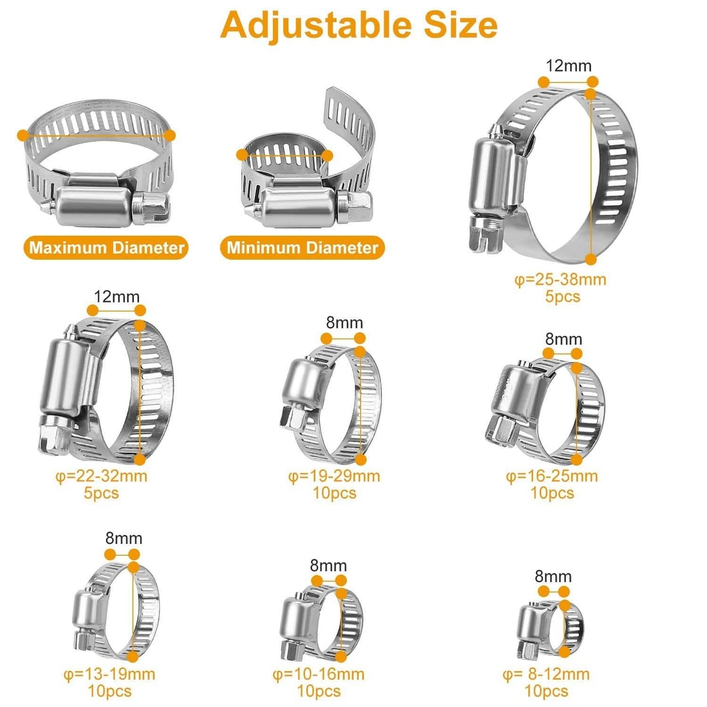 60-Pieces: Hose Clamp Stainless Steel Adjustable Worm Gear Automotive - Tophatter Daily Deals