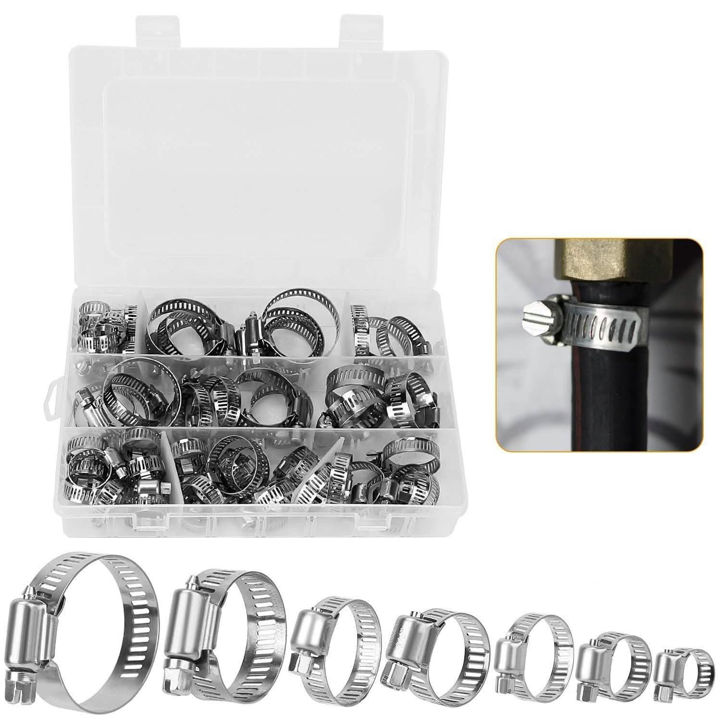 60-Pieces: Hose Clamp Stainless Steel Adjustable Worm Gear Automotive - Tophatter Daily Deals