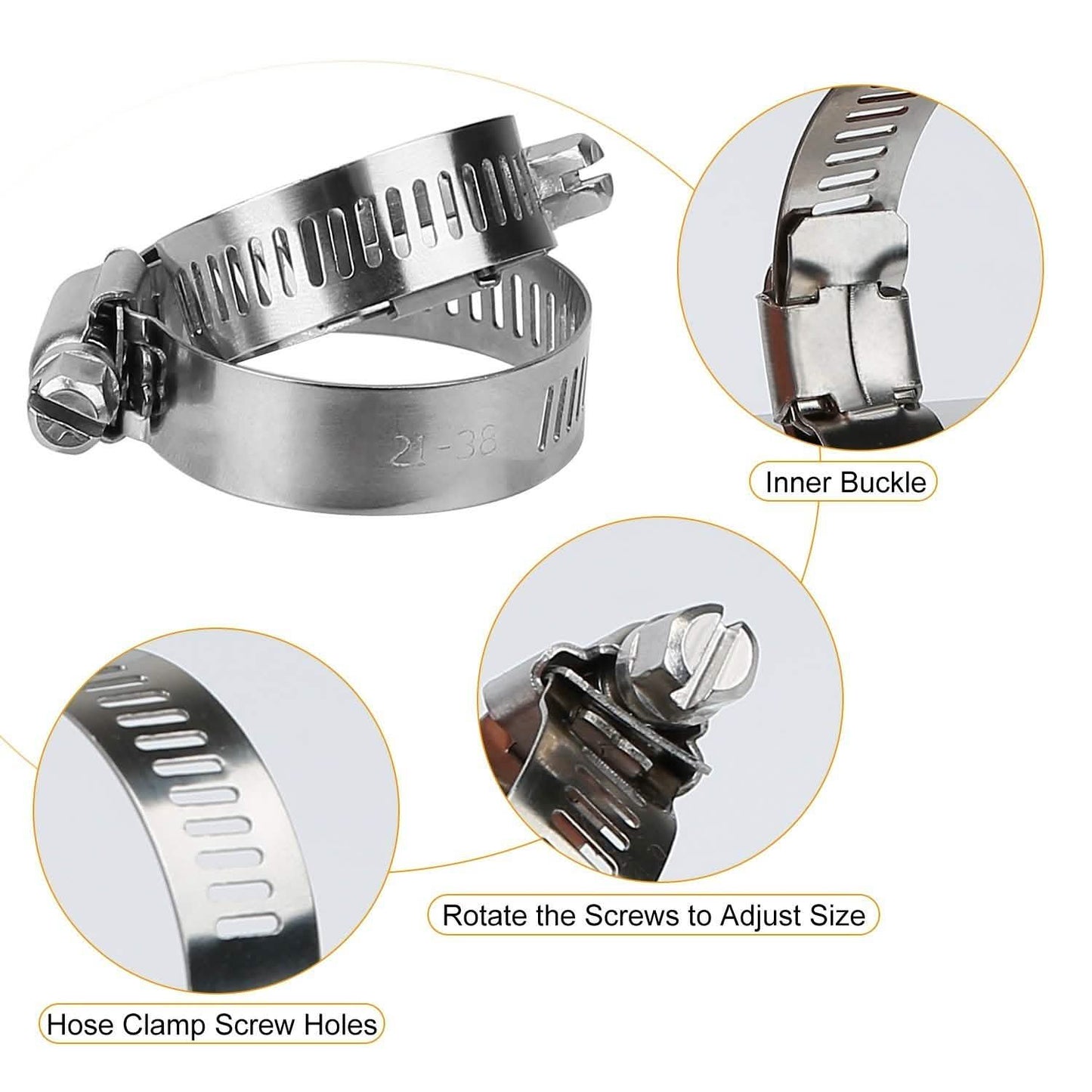 60-Pieces: Hose Clamp Stainless Steel Adjustable Worm Gear Automotive - Tophatter Daily Deals